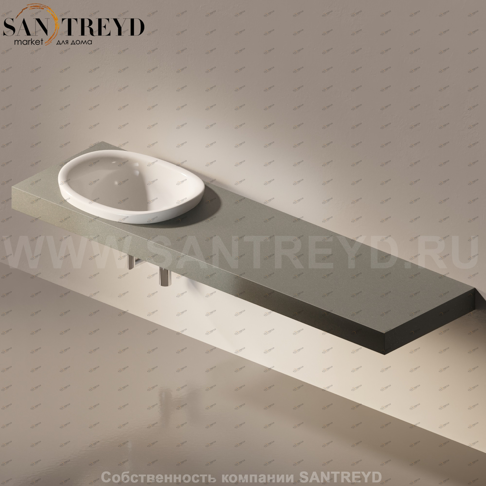 Flaminia IO e SI Столешница с отверстием под раковину от 80 до 250 см серая IO60M4.7037 Ceramica Flaminia IO60M47037