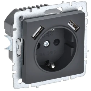 Розетка USB встраиваемая IEK Brite РЮш10-1-БрГ с заземлением цвет графит 87761580 STLM-2005021