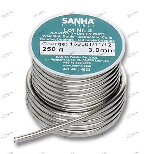 84933 SANHA 4933 припой S-Sn97Cu3  Нр.3, 3,0 мм, катушка, 250 г 3,0mm мм 