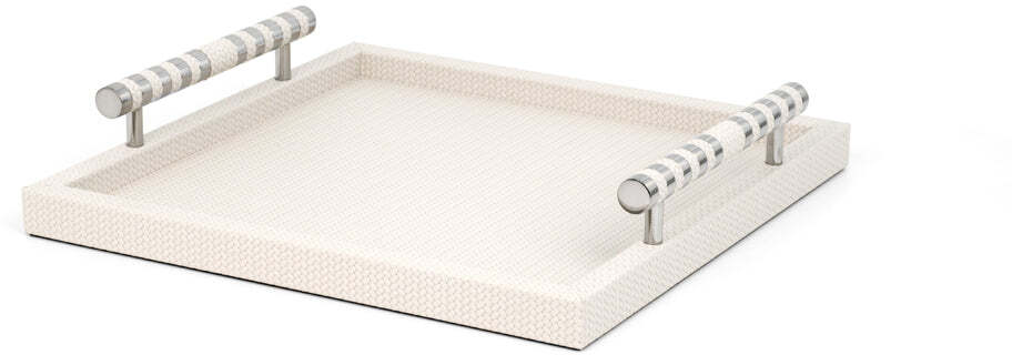 Saturno Поднос - 40X57,5 см/металл-хром/тканая кожа_кремовый