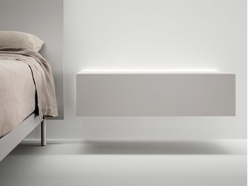 Деревянная прямоугольная подвесная прикроватная тумбочка с освещением Caccaro Filnox ARCH-00053345