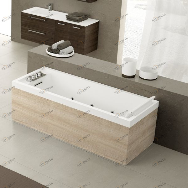 Ванна Dynamic Plus Novellini SENSE 4 с набортным смесителем и панелями из белого ореха SE4N19080T7U3Q