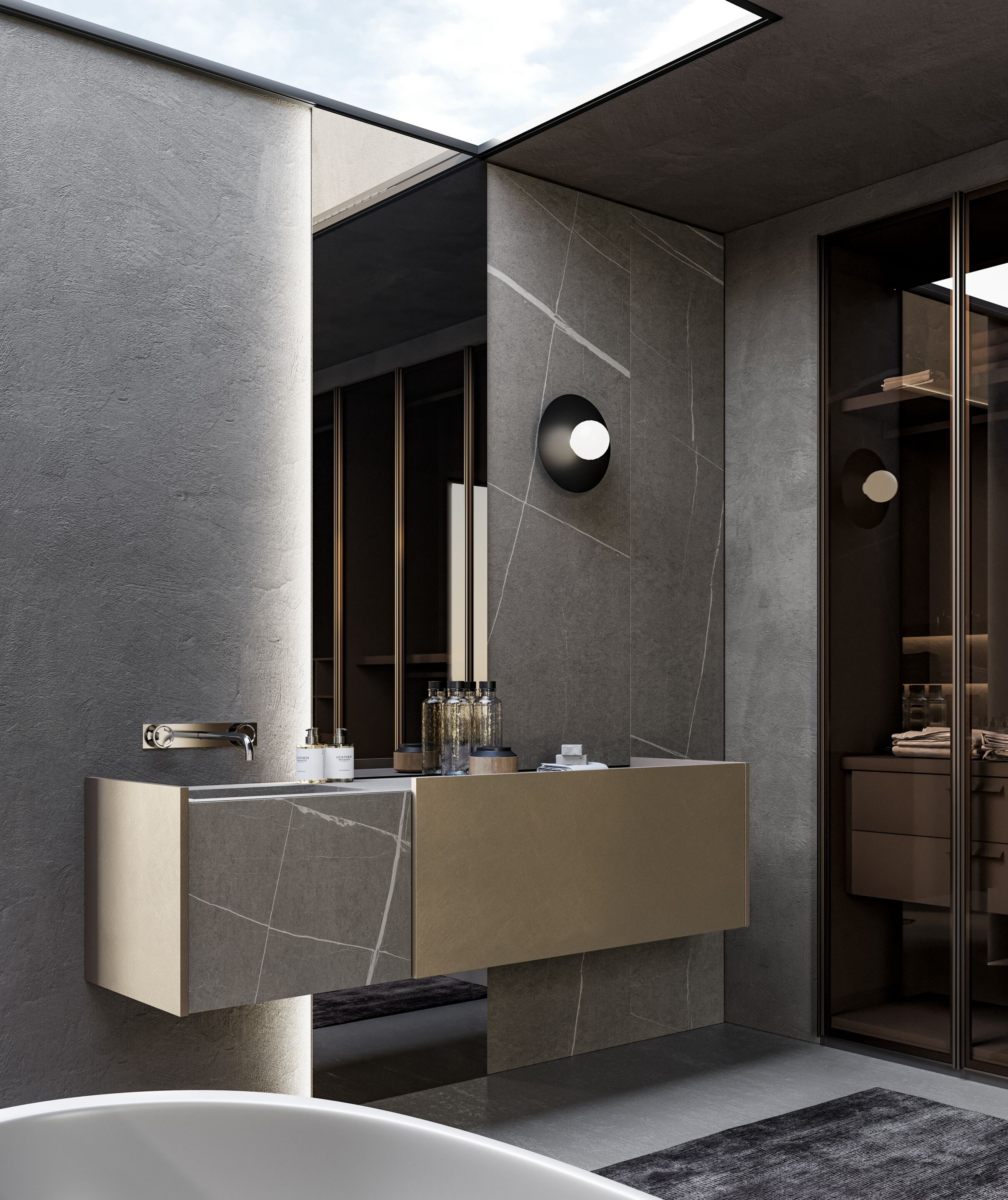 Шкаф для раковины из керамогранита с выдвижными ящиками и зеркалом Birex Major ARCH-00080476 - Вид №1