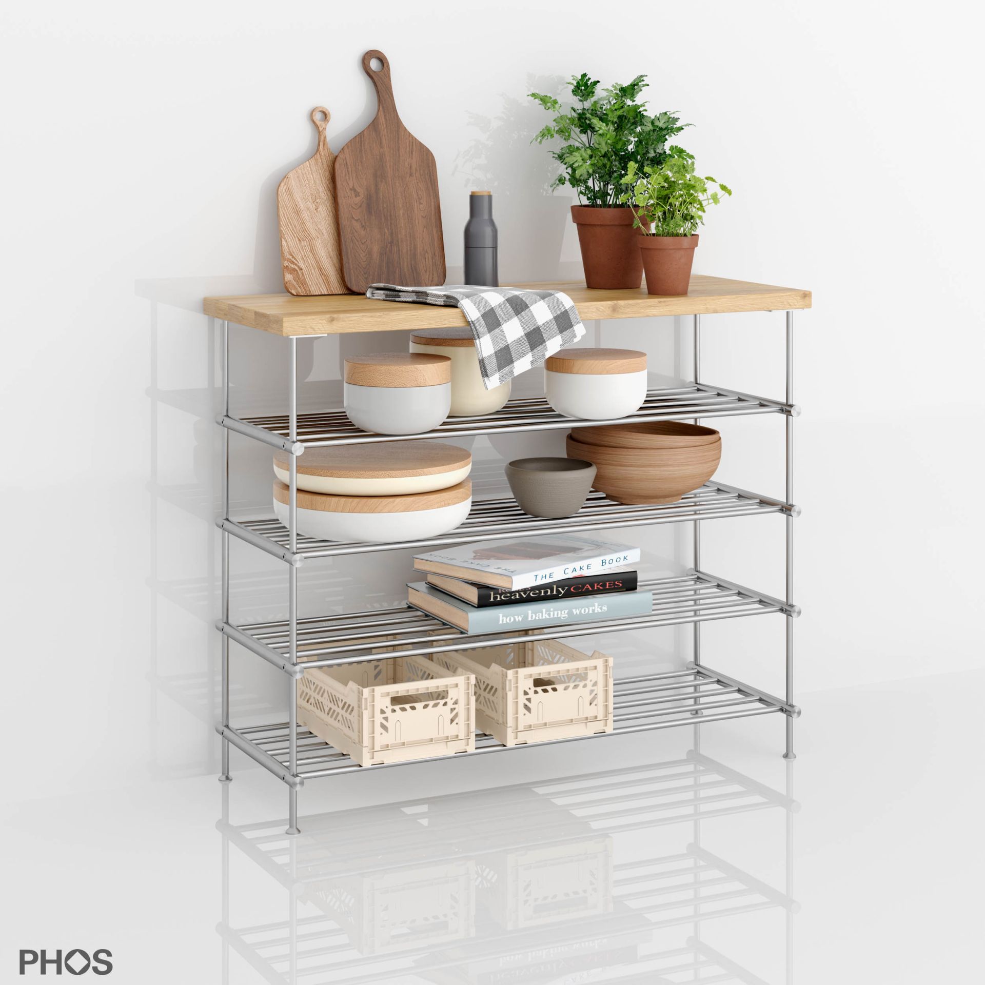 SBS700-4-Eiche Сервант с дубовыми полками, 1 поле, 4 уровня, ширина 75 см PHOS  - Вид №4