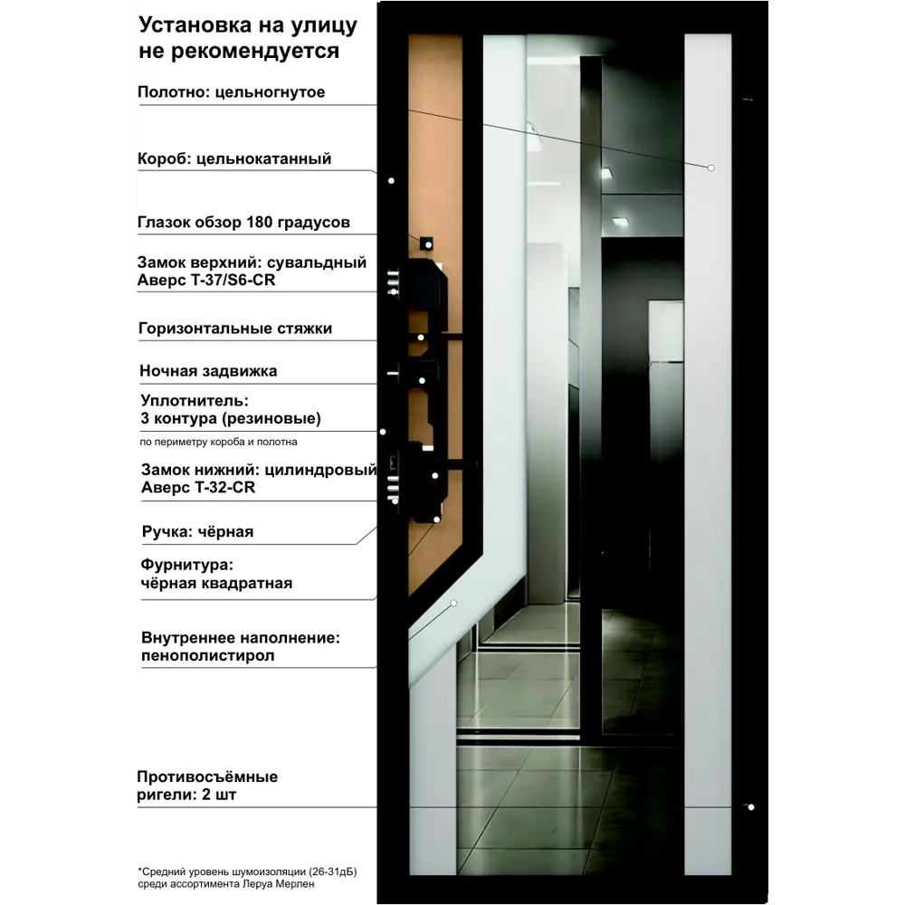 Дверь входная металлическая Браун Скай 95x205 см левая шелк белый с зеркалом TOREX STLM-2201780 - Вид №14