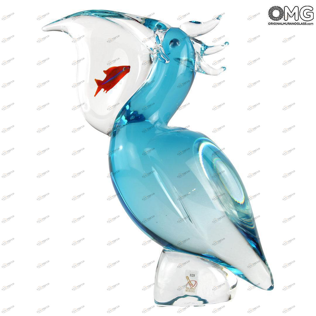 4354 ORIGINALMURANOGLASS Скульптура Пеликан с рыбой - соммерсо - муранское стекло OMG 19 см 