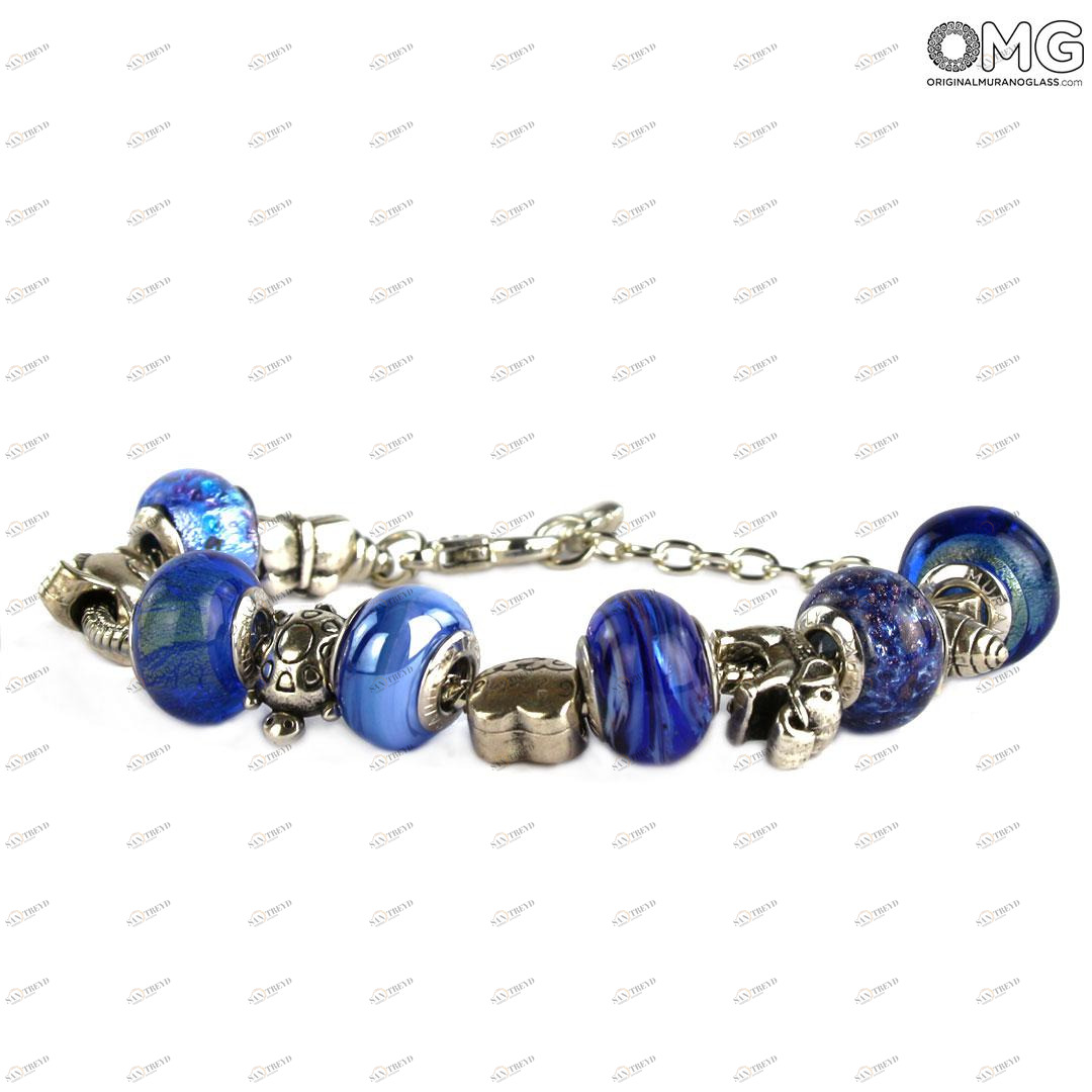 3729 ORIGINALMURANOGLASS Браслет в стиле Pandora с синими бусинами - муранское стекло OMG 23 см 
