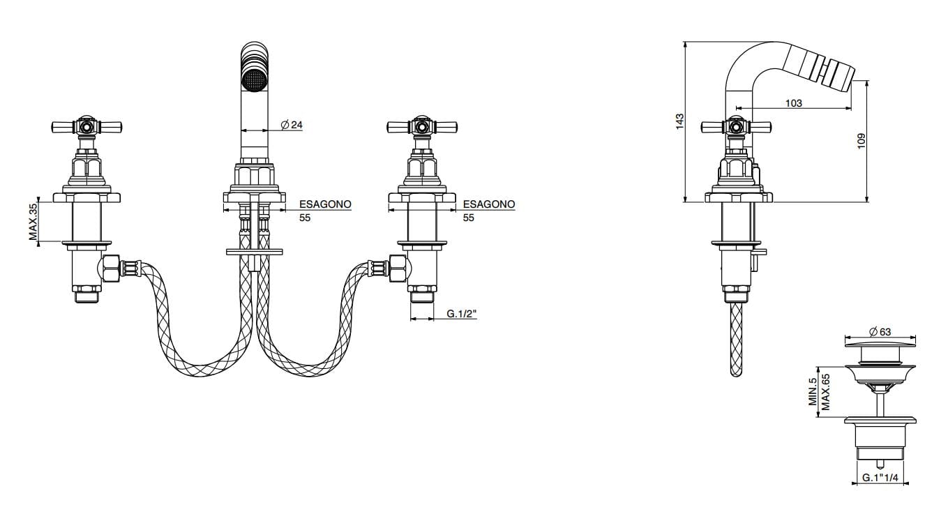 Смеситель для биде с раздельными розетками GATTONI TRD ARCH-00041701 - Вид №1