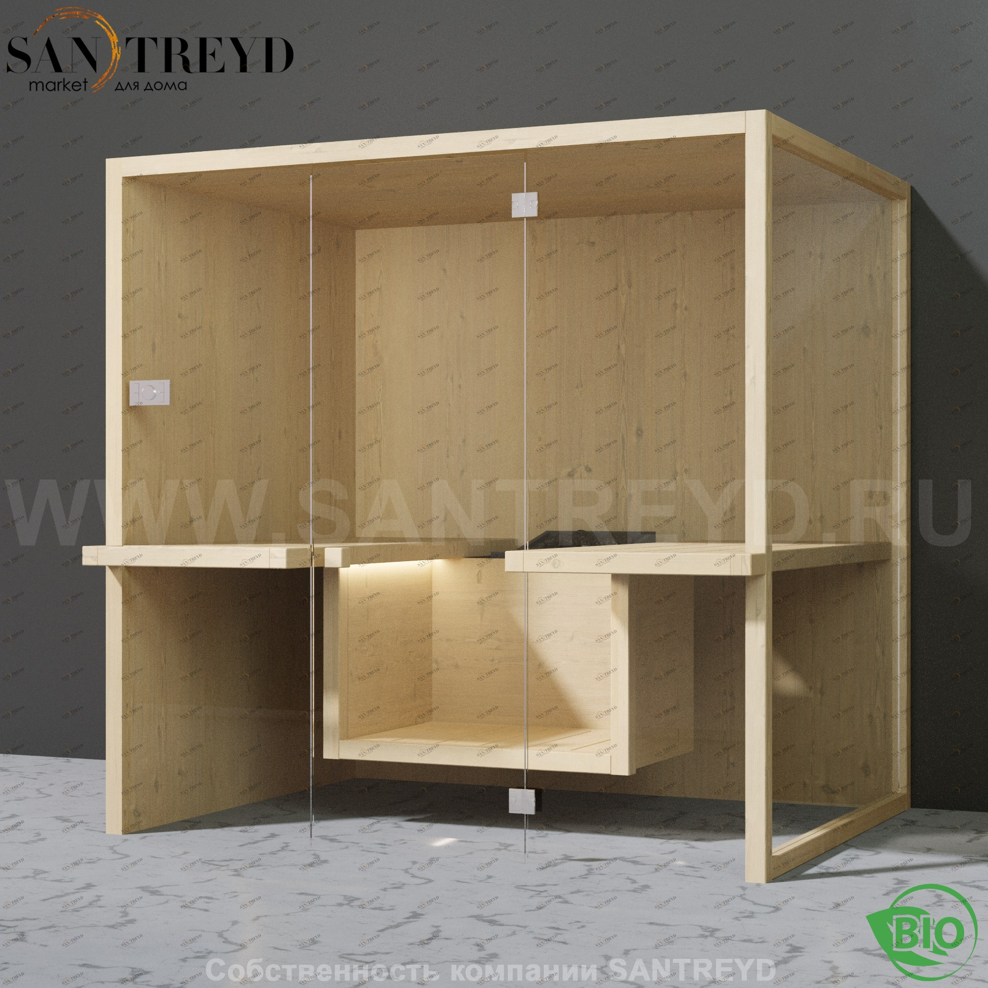 Effegibi AIR BI91800002 Био-сауна. Установка: к стене. Мощность: 9 кВт макс. Размеры: длина 217 см, ширина 162 см. Отделка: осина натуральная.