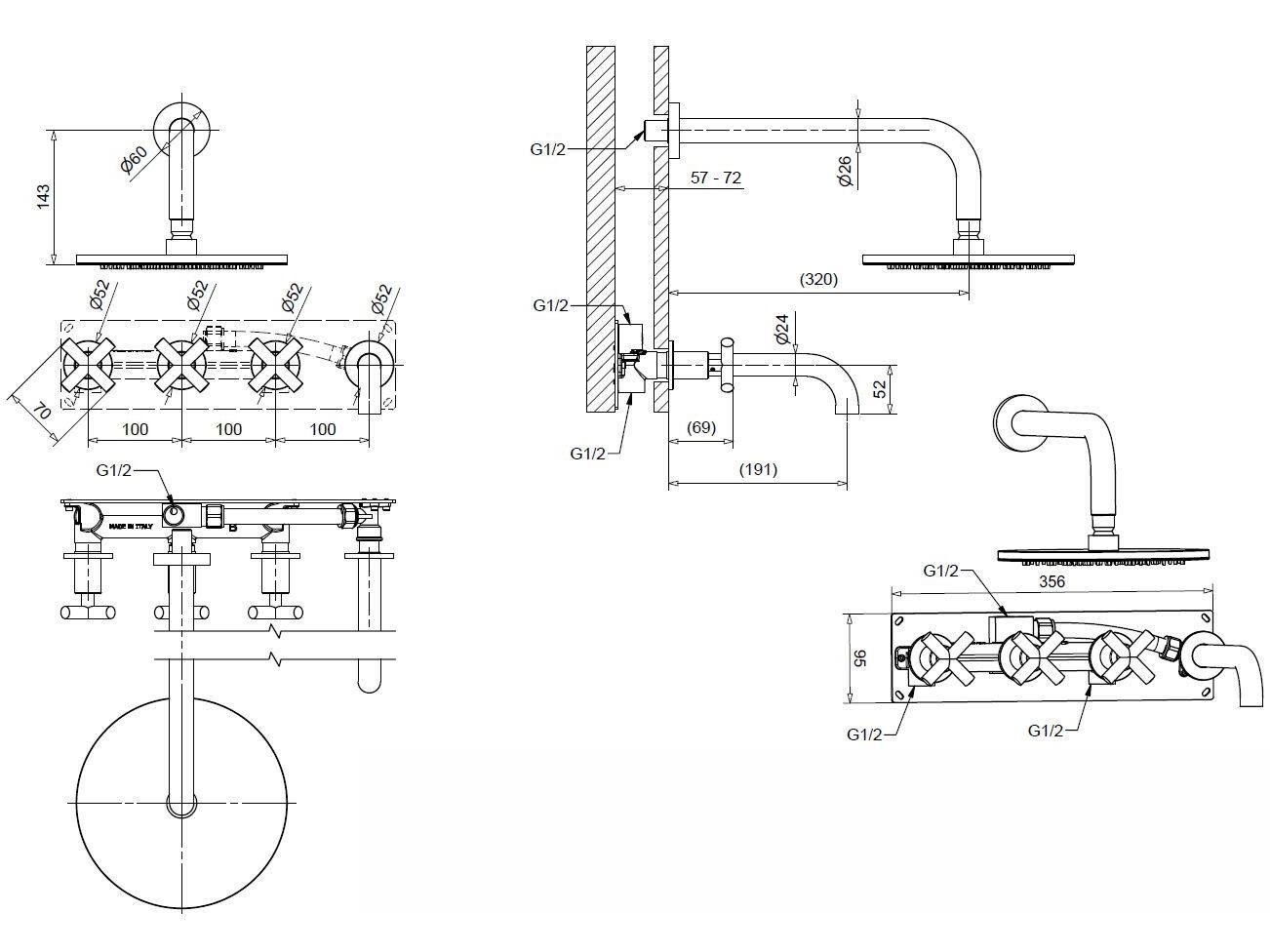 Набор для душа из хромированной латуни Bugnatese Rodos ARCH-00110897 - Вид №2