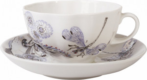 1047366 Императорский фарфоровый завод Чашка с блюдцем "Шепот стрекозы" "Тюльпан" Твёрдый фарфор