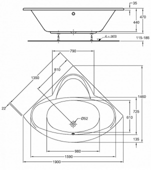 Угловая ванна 135 Keramag Renova № 1 657300000  - Вид №2