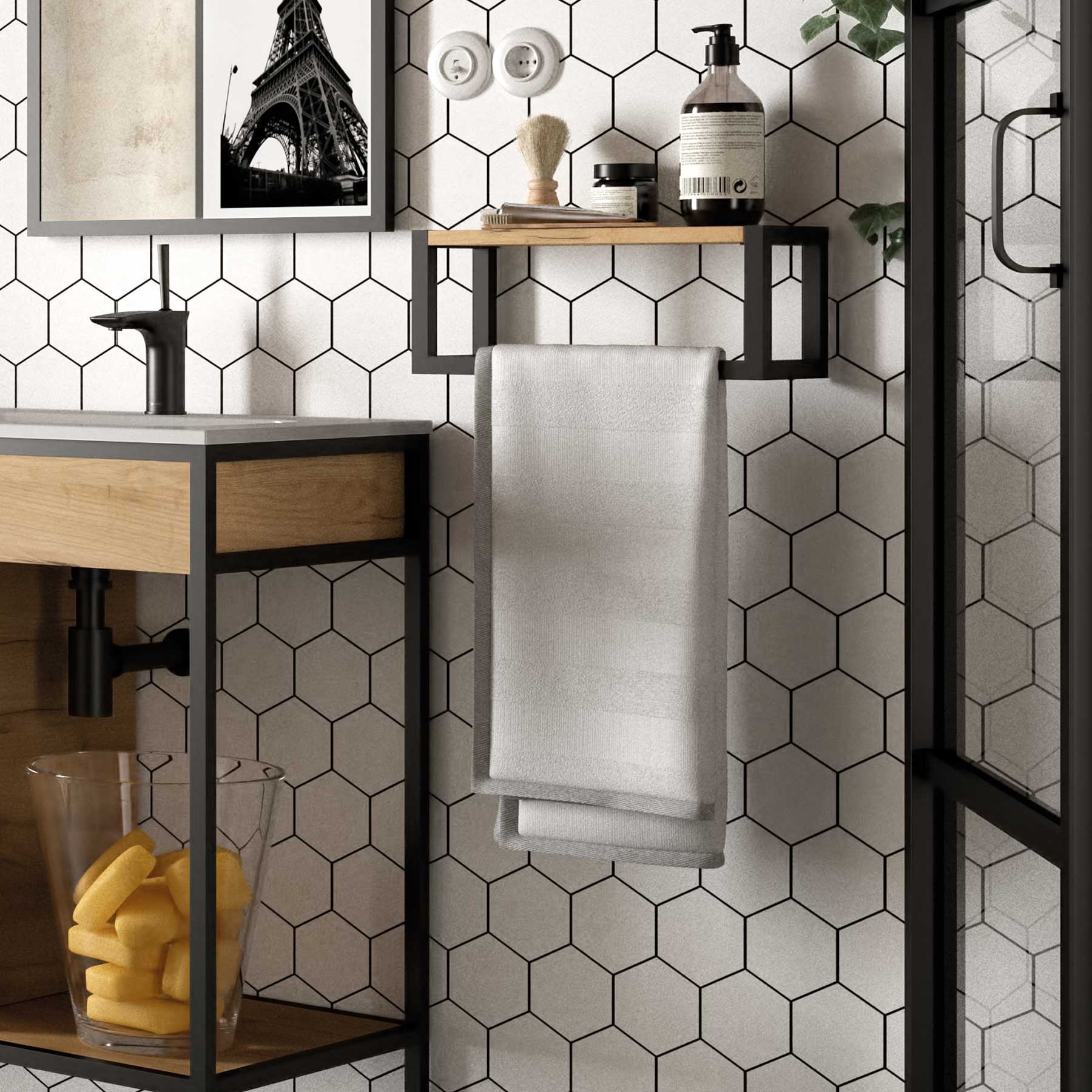 25645 SALGAR Полка для полотенец VINCI 400 AFRICAN OAK 398 x 160 x 162 мм - Вид №1