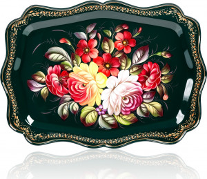 10618051 Жостовская фабрика декоративной росписи Поднос 47х34см НХПР "Счастливый" Сталь