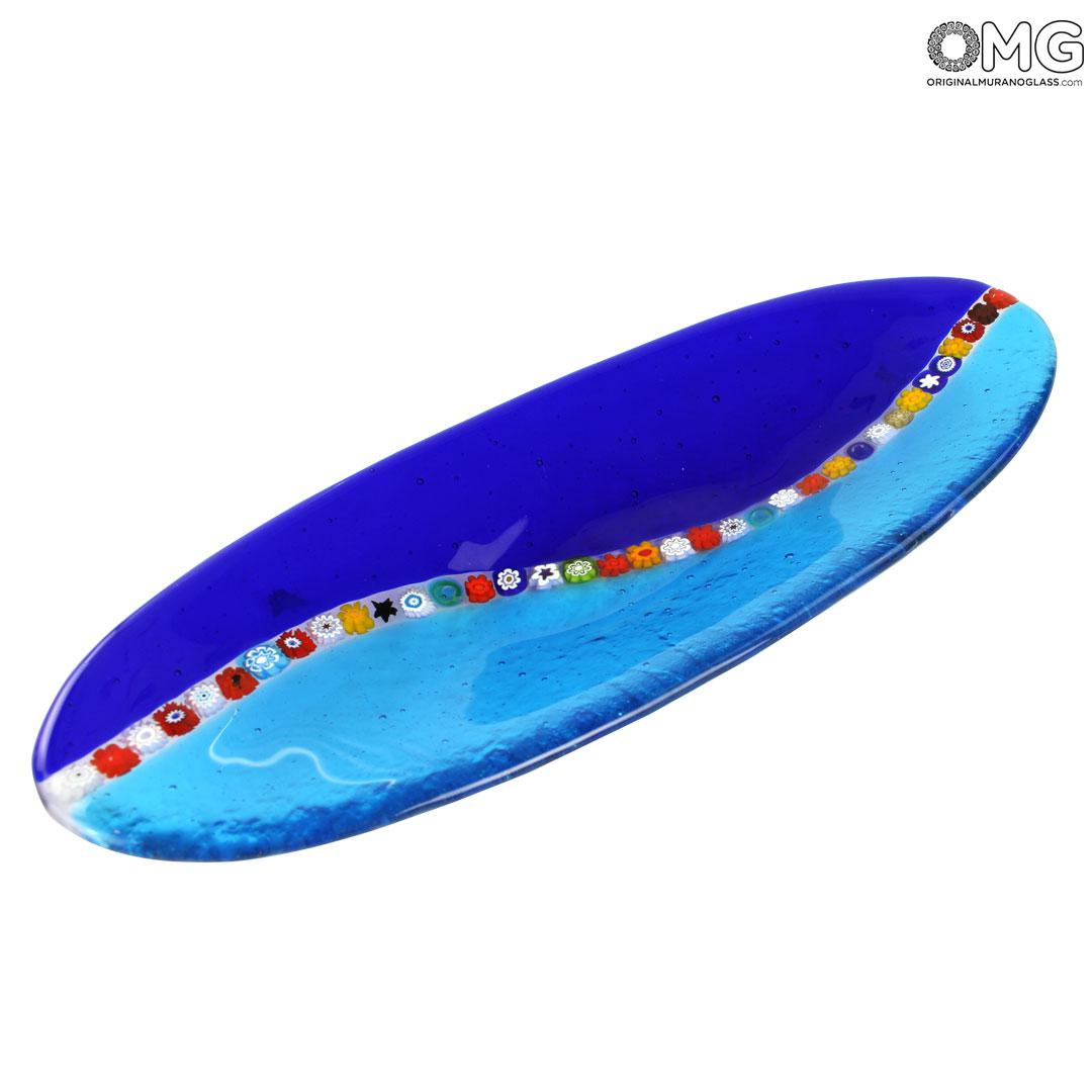 4320 ORIGINALMURANOGLASS Овальное блюдце Миллефиори - голубое - муранское стекло OMG 28 см  - Вид №1
