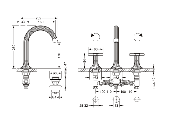 Смеситель для раковины на три отверстия ½" JOERGER Cronos 637.30.300.000 - Вид №1