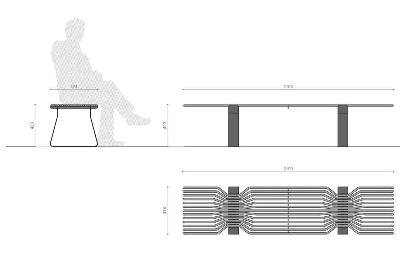 Оцинкованная стальная скамья без спинки Viscio Urban Design CARAMELLA ARCH-00038662 - Вид №13