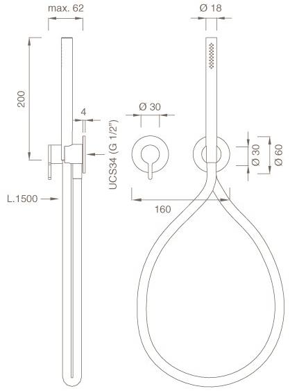 Ceadesign Настенный смеситель для ванны / душа с ручным душем Innovo Inv 62 - Вид №1