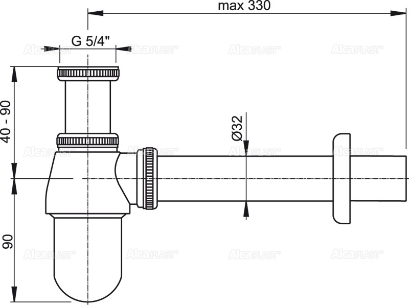 Сифон для умывальника DN32 с накидной гайкой 5/4", металл ALCAPLAST A431 - Вид №1