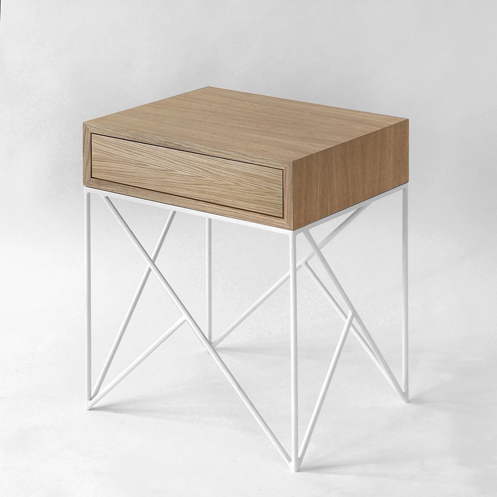 Тумбочка прикроватная для спальни темный дуб с белыми ножками Prince INTELLIGENT DESIGN  260972 Бежевый;дуб сонома  - Вид №1