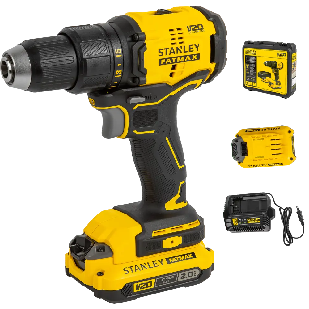 Дрель-шуруповерт аккумуляторная бесщеточная Stanley Fatmax SBD710D2K, 18 В Li-Ion 2x2 Ач STLM-2143486