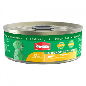 Т0055554*24 Корм для собак Мясное ассорти потрошки с кольцом конс. 100г (упаковка - 24 шт) ЧЕТВЕРОНОГИЙ ГУРМАН
