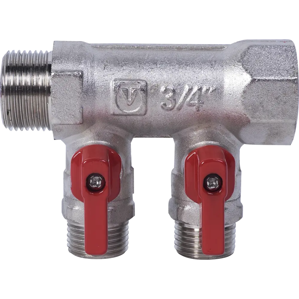 Коллектор с кранами и наружной резьбой Valtec на 2 выхода 3/4"x1/2" VTc.580.N.0502 10490701 STLM-2020055  - Вид №1