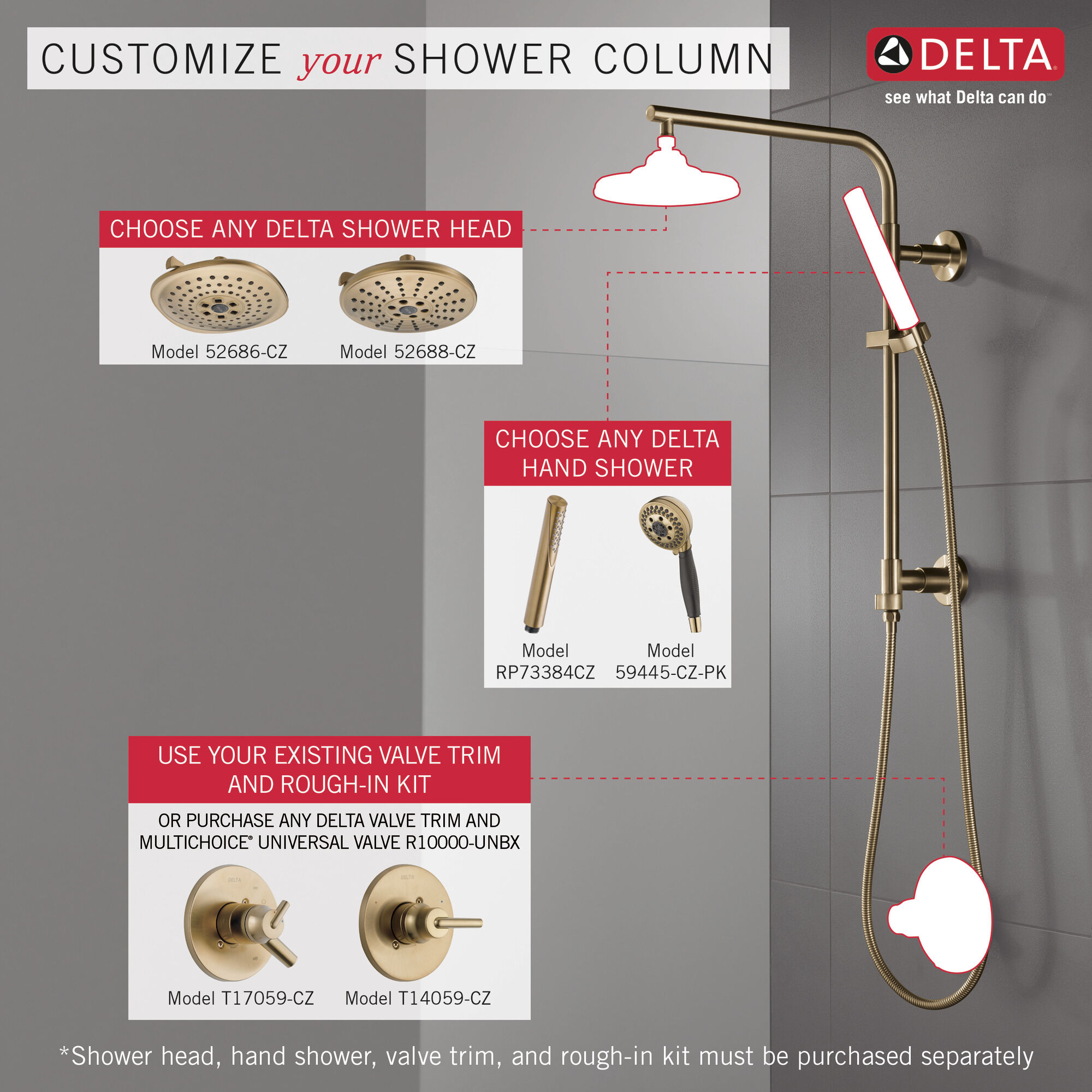 58820-CZ Душевая стойка 26 дюймов, круглая Delta Faucet Universal Showering Шампанское бронза  - Вид №1