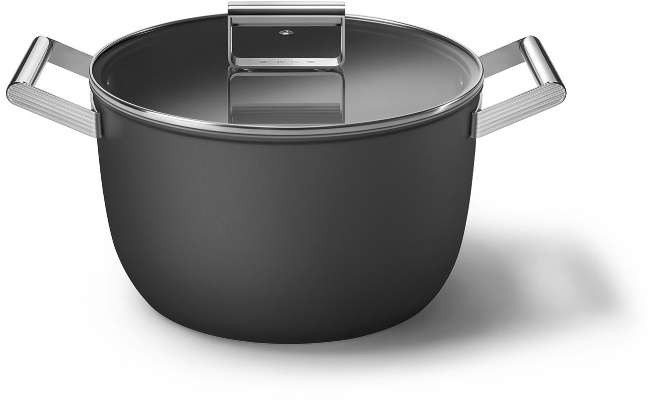 CKFC2611BLM Посуда / кастрюля с двумя ручками и крышкой 26 см, черная SMEG  - Вид №3