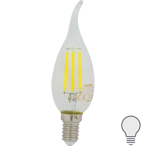 Лампа светодиодная Osram E14 220 В 5 Вт свеча на ветру 660 лм холодный белый свет