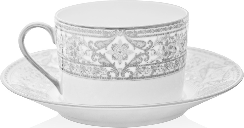 10561983 Haviland Чашка чайная с блюдцем 200мл "Матиньон" (белый, платиновый декор) Фарфор 
