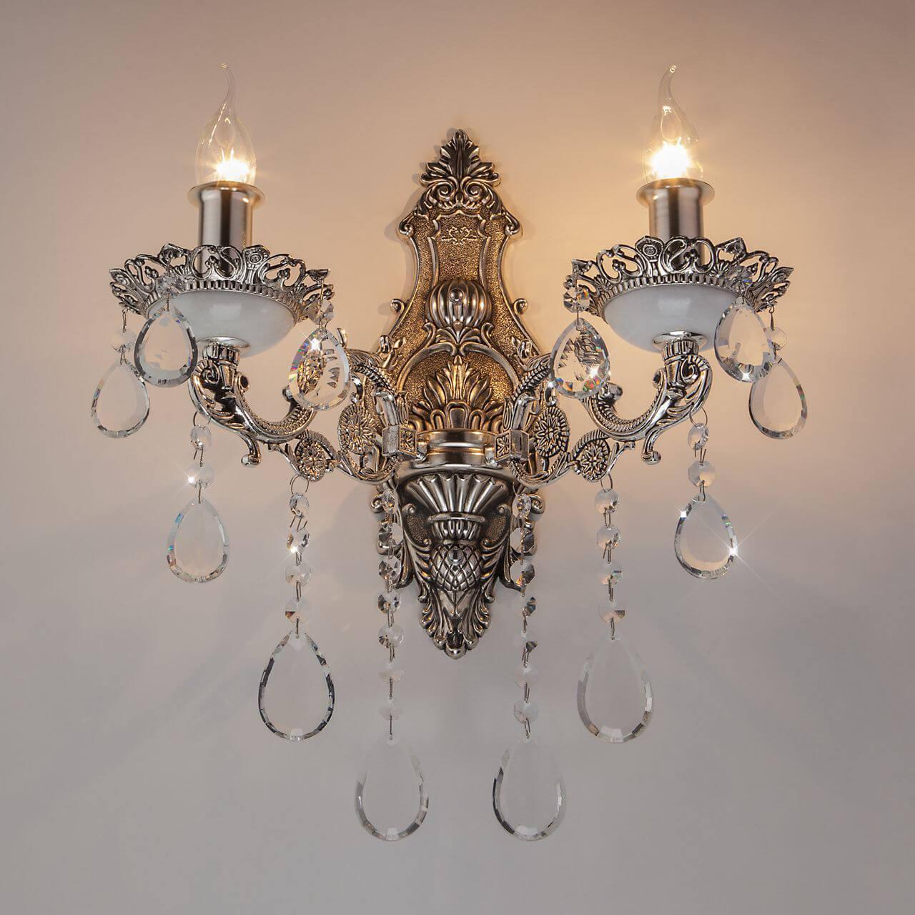 Бра хрустальное на 2 лампы серебро Versales 283/2 BOGATES СВЕЧА 00-3931333 Прозрачный;серебро  - Вид №1