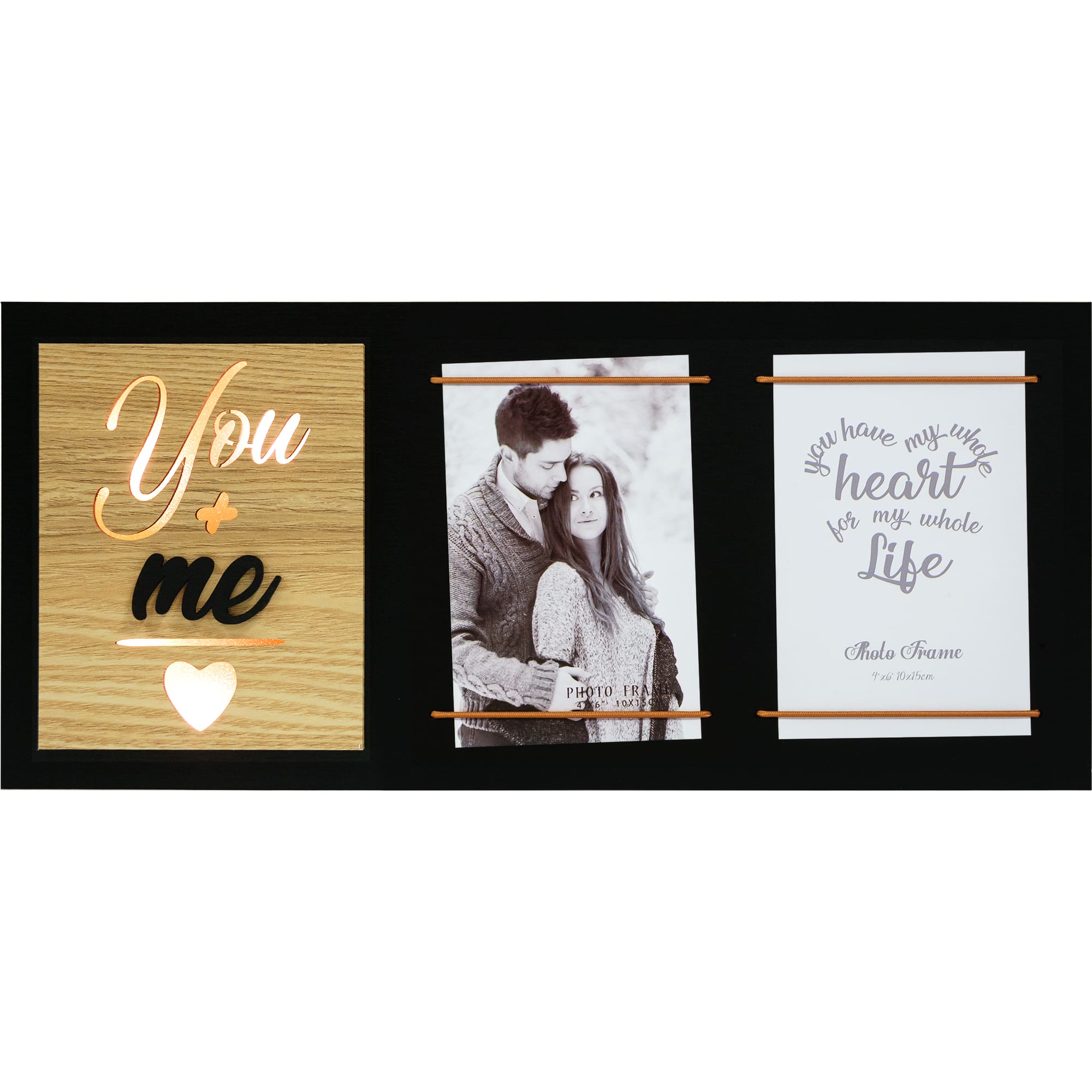 82550648 Рамка для 2-ух фотографий с подсветкой « You and Me» 10x15 см, цвет чёрный Santreyd 