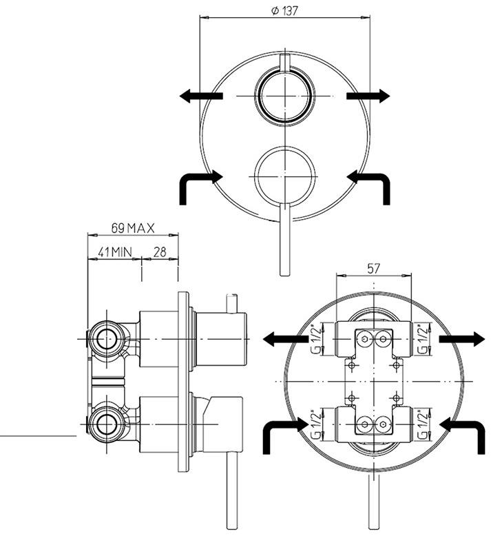 Paini Cox 78CR6911 смеситель встраиваемый для душа с дивертором  - Вид №2