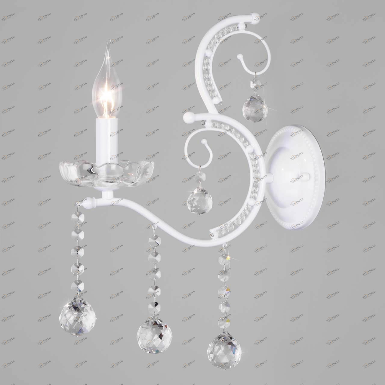 Бра хрустальное белое Brezza 10107/1 глянцевый EUROSVET СВЕЧА 00-3930466 Белый;прозрачный 