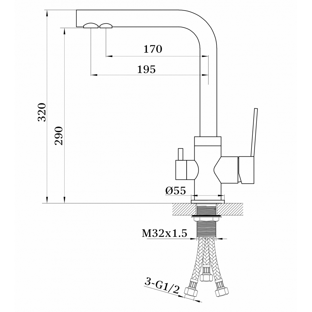 GZ 16025 Смеситель для кухни с подключением к фильтру с питьевой водой Ganzer Хром Ganzer Германия 13980 - Вид №2