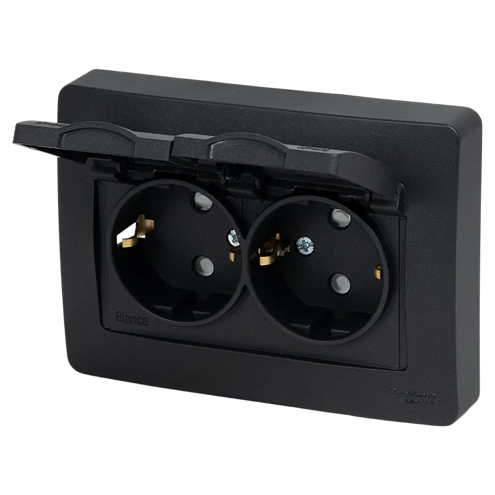 Розетка двойная встраиваемая Systeme Electric Blanca с заземлением IP44 цвет антрацит 86728864 STLM-2090250 - Вид №1