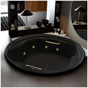 Ванна Gruppo treesse Ninfa V6597-CZ чёрная с гидромассажем круглая большая с золотой фурнитурой