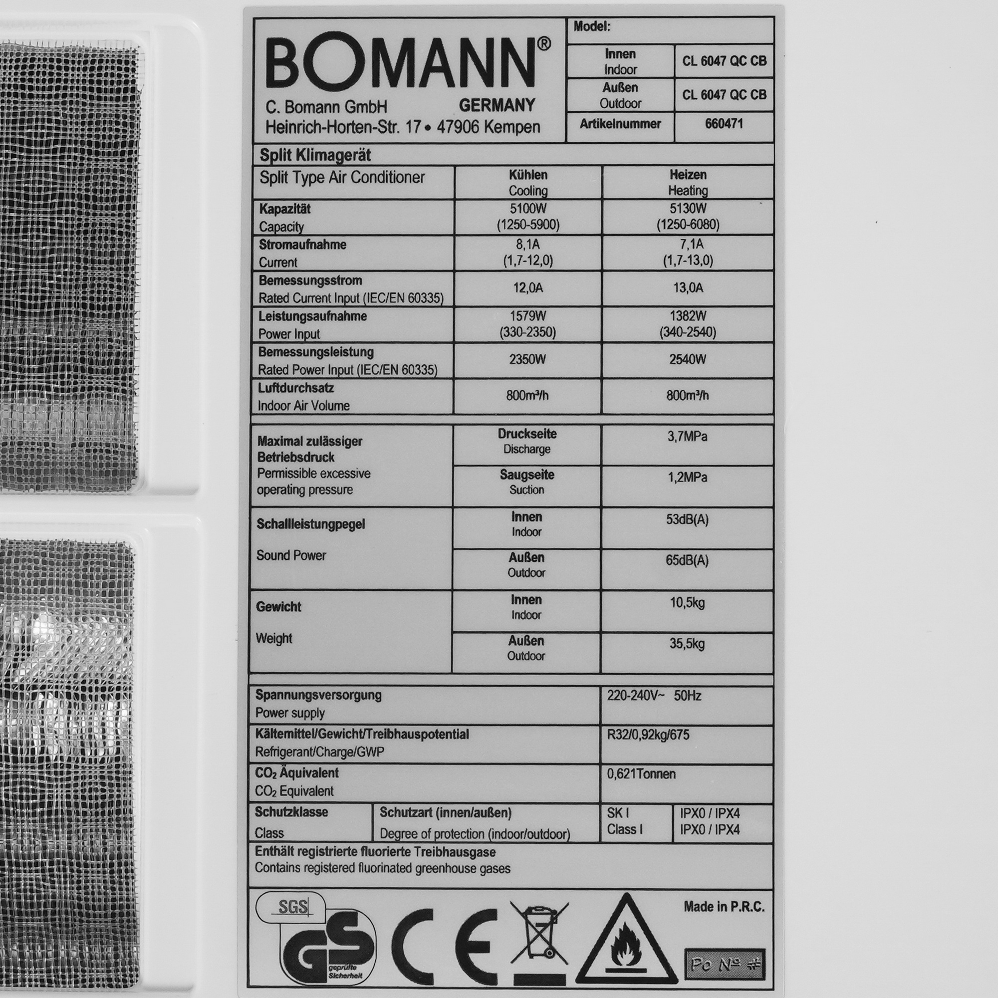 9903198 Кондиционер настенный сплит-система Bomann CL 6047 QC CB белый STDN-0151662 - Вид №3