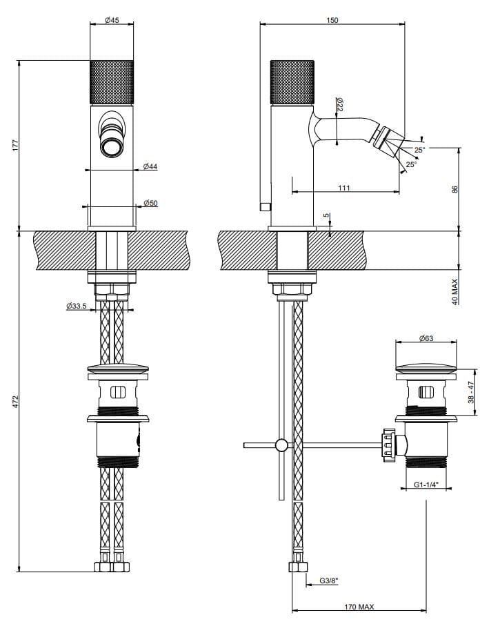 Смеситель для биде из хромированной латуни Gessi Habito ARCH-00062405 - Вид №2