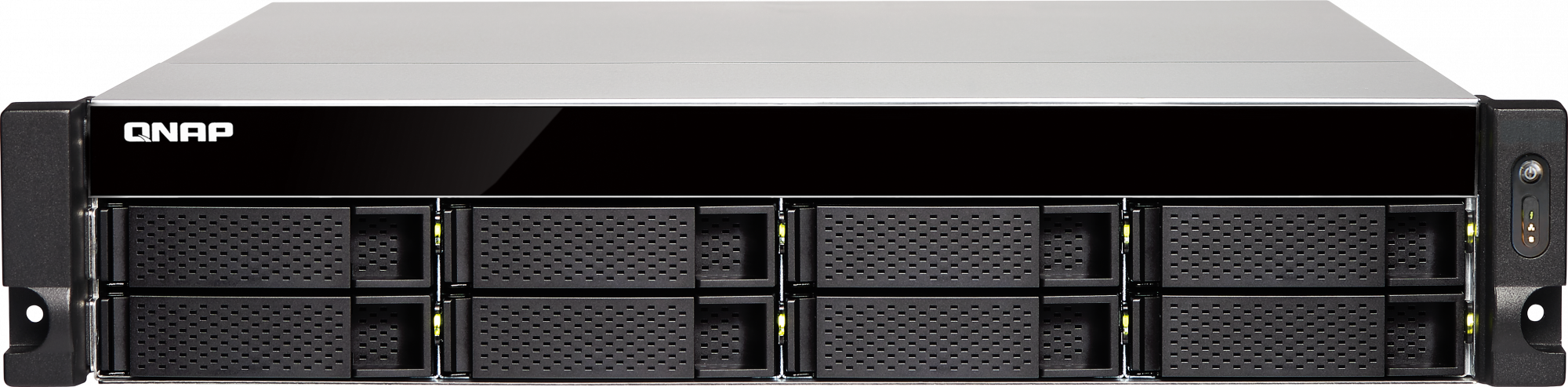 TS-863XU-RP-4G Smb nas, 8-tray w/o hdd, quad-core 64-bit amd 2.0ghz, 4gb ddr3l (1x4gb ) up to 16gb (2x8gb ),1x 10g lan rj45, 4x1gbe lan, 2u rackmount, 2x250w psu. w/o rail kit rail-b02 QNAP Santreyd 