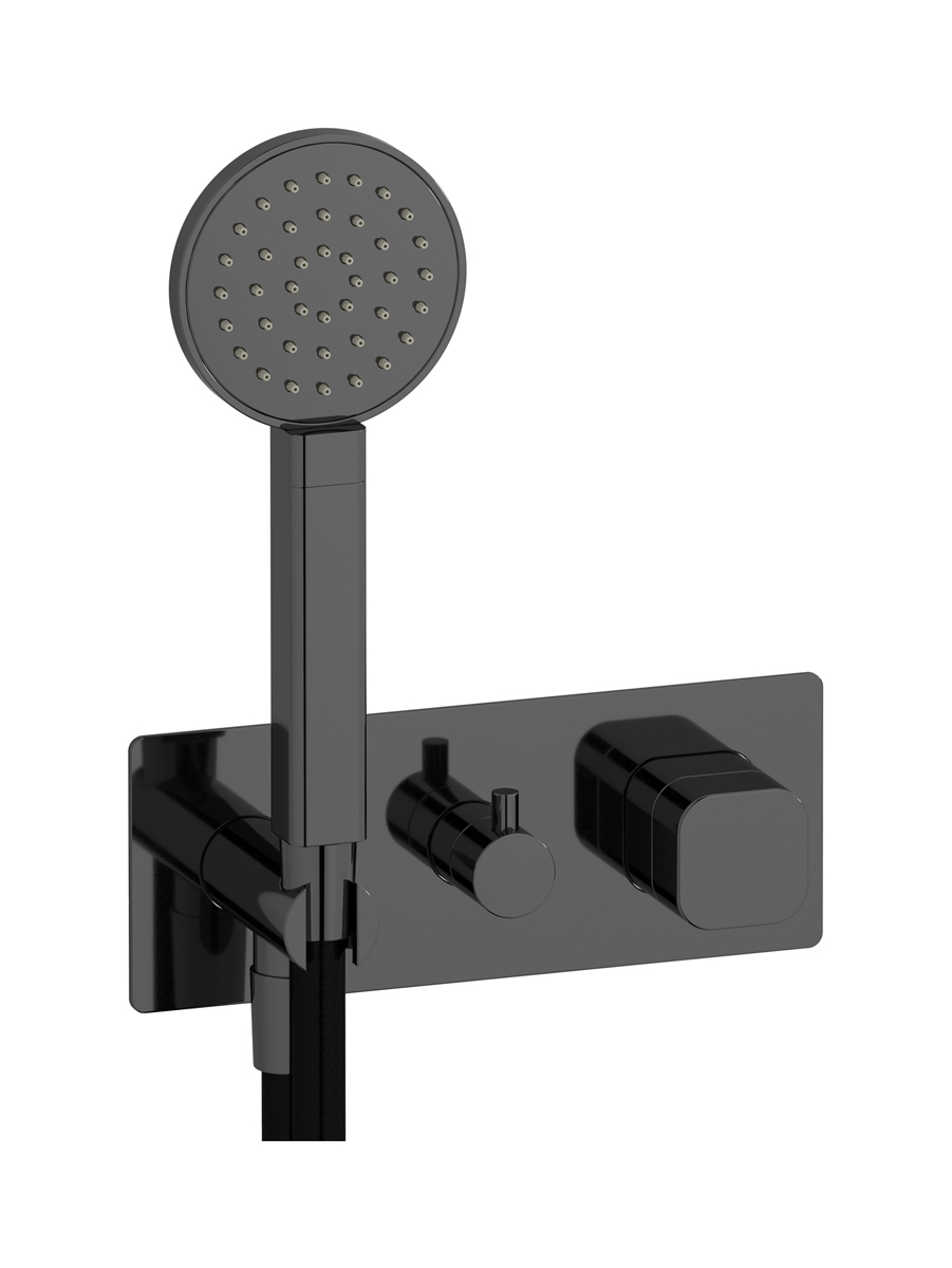 Прогрессивный настенный смеситель для душа на 2 потребителя со встроенным душевым гарнитуром. WE ARE IB eo313cf_1 Black Chrome Elio