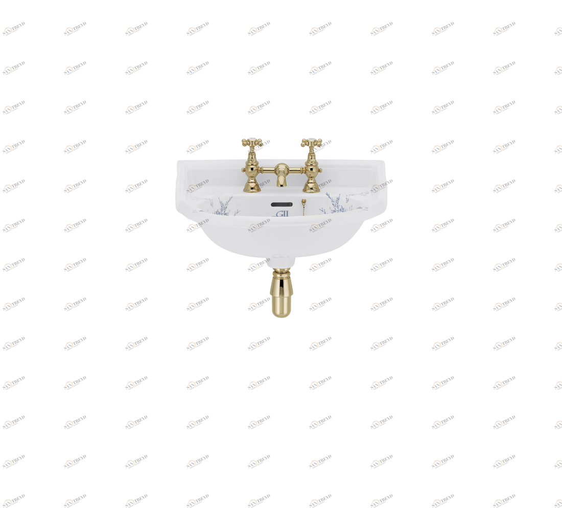 Gentry Home Таз большой белый Victorian Синий узор GH101139