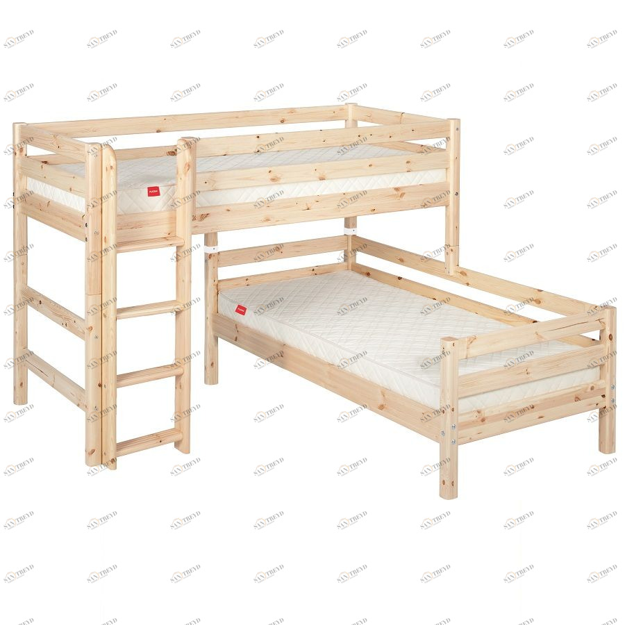 Кровать Flexa Classic двуспальная модульная с прямой лестницей, лакированная, 200 см 9010044101