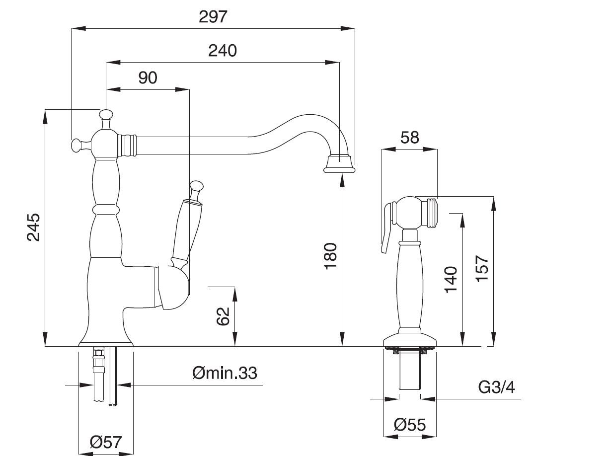 Однорычажный кухонный смеситель со съемным ручным душем и поворотным изливом Gaia Mobili Complements ARCH-00143767 - Вид №1