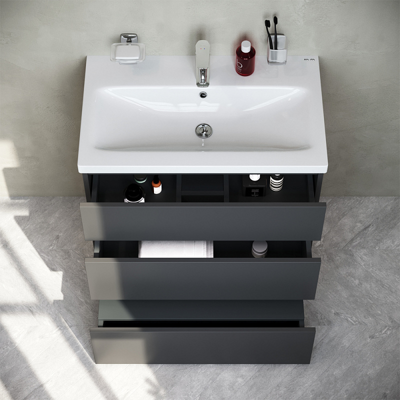 M91FSX0752GM База под раковину напольная 75 см 3 ящика графит матовый AM.PM Gem S  - Вид №1