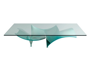 Прямоугольный низкий стол из стали и стекла