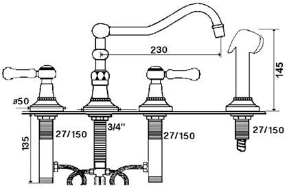rvb Смеситель для кухни, устанавливаемой на столешнице, с вытяжным душем 1935 wood 1936.11.27-cc - Вид №1