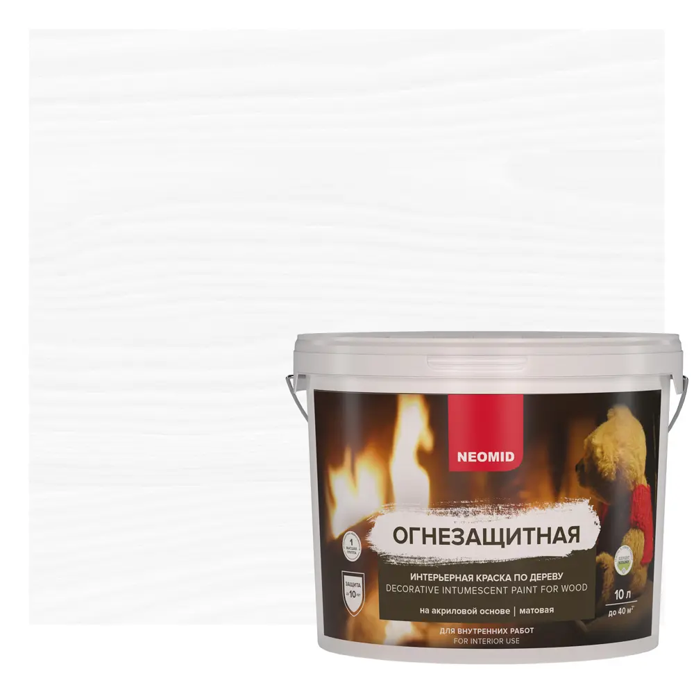 Краска огнезащитная интерьерная по дереву Neomid акриловая матовая цвет белый база А 10 л STLM-2165748