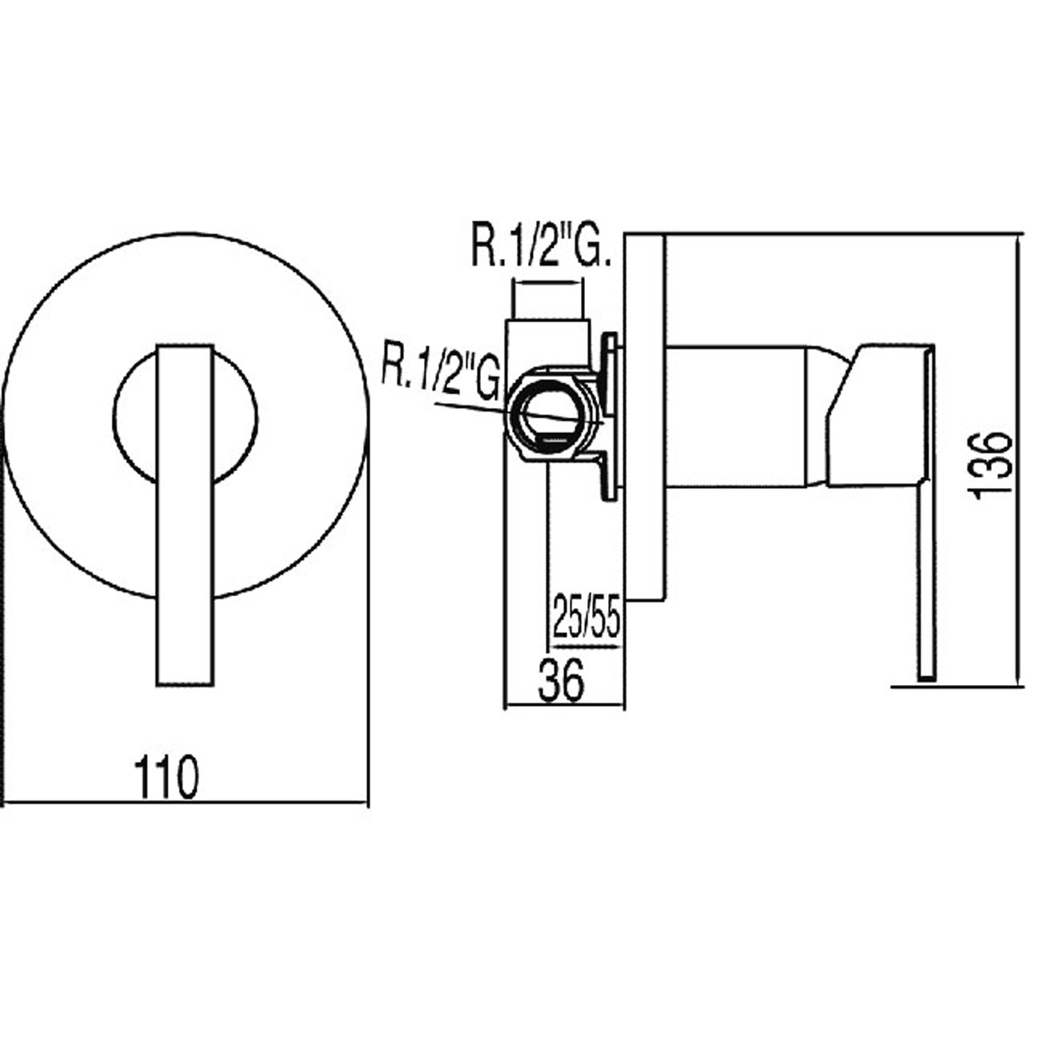 1-ходовой скрытый смеситель для душа с одной ручкой LEX-ALP-18117705 TRES - Вид №1